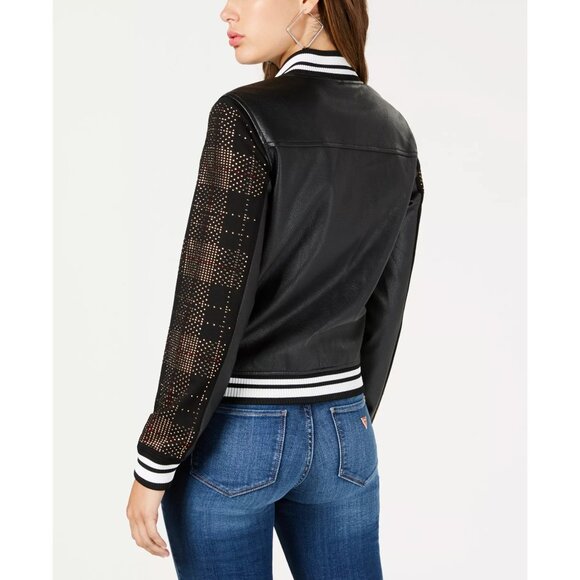 Guess Los Angeles Womens Varsity Jacket M Black With Studded Sleeves RHH10569 - Picture 3 of 12